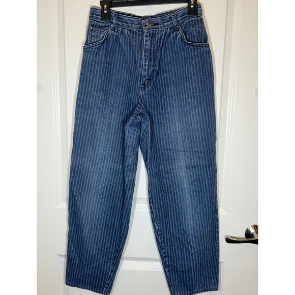 Gitano Denim - Gitano Womens Jeans Pinstripe Blue High Waisted Straight Leg Denim Size‎ 11 12